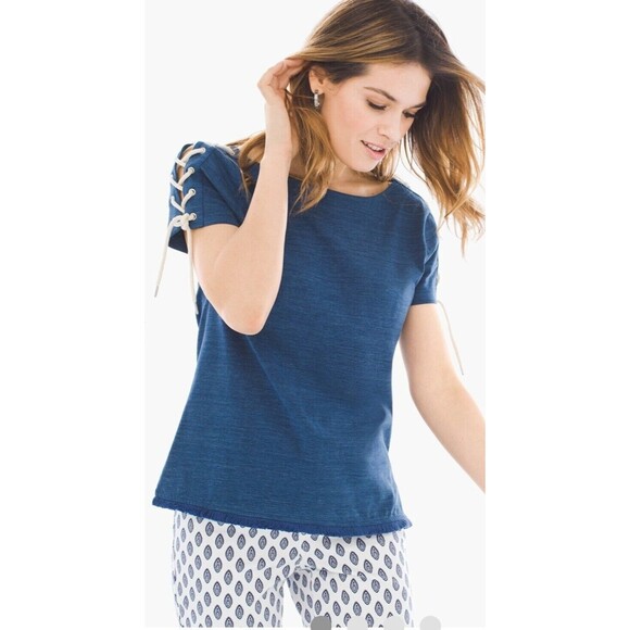 Chico's Tops - Chicos Women's Top Size 3 (XL/16) Blue~Rope Tie~ Nautical~Fringe~Boho Beachy